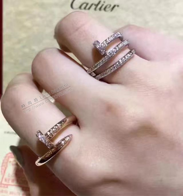 Cartier飾品 卡地亞釘子 新款 雙層鑲鑽戒指  zgk1213